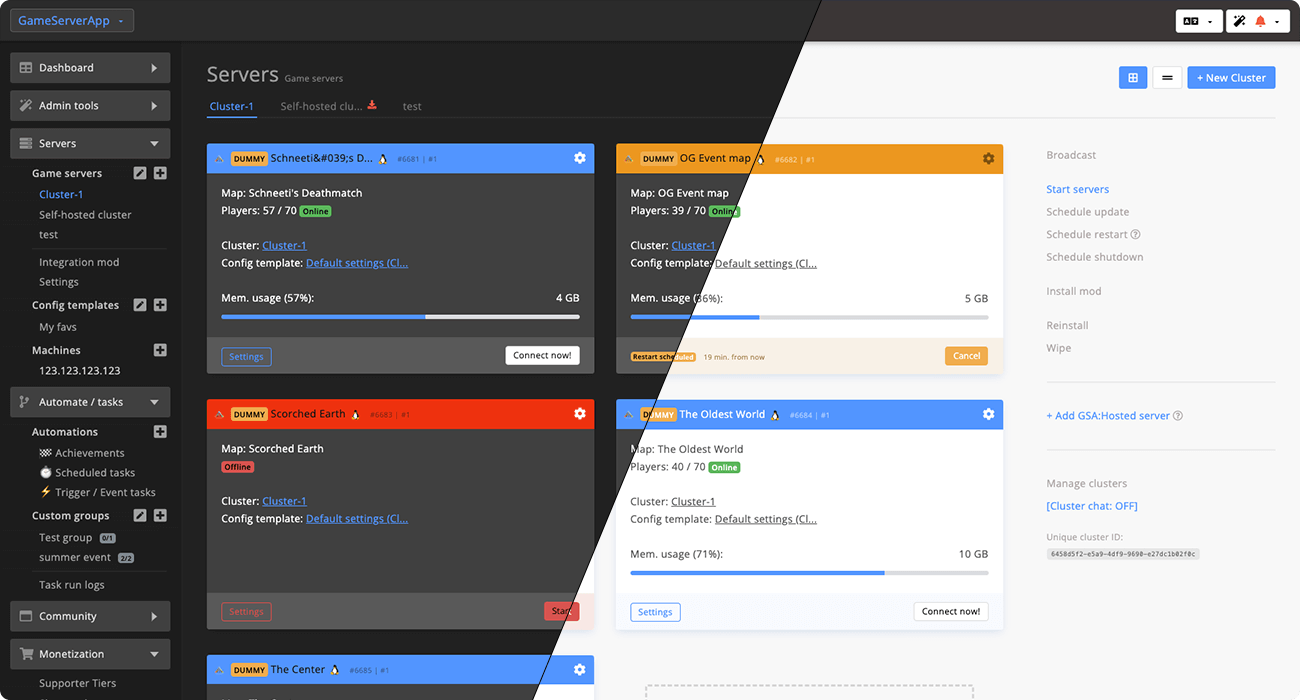 GameServerApp dashboard